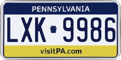 PA license plate LXK9986