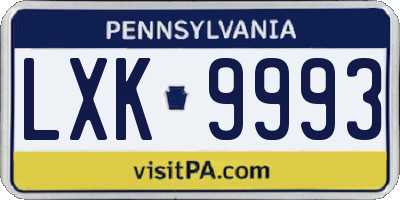 PA license plate LXK9993