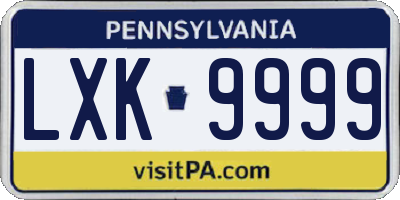 PA license plate LXK9999