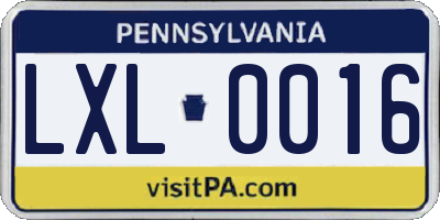 PA license plate LXL0016