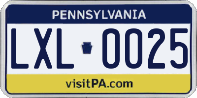 PA license plate LXL0025