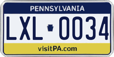 PA license plate LXL0034