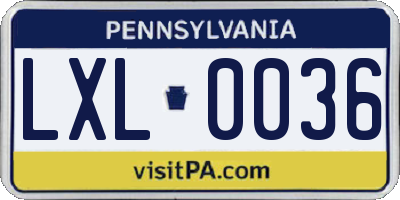 PA license plate LXL0036