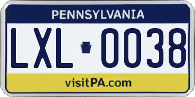PA license plate LXL0038