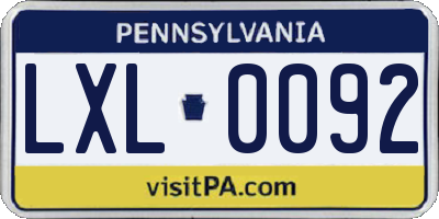 PA license plate LXL0092
