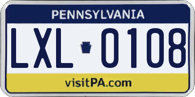 PA license plate LXL0108