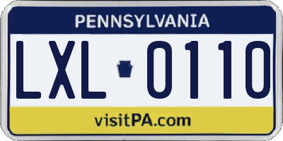 PA license plate LXL0110