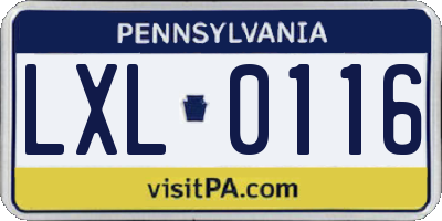 PA license plate LXL0116