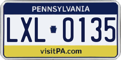 PA license plate LXL0135