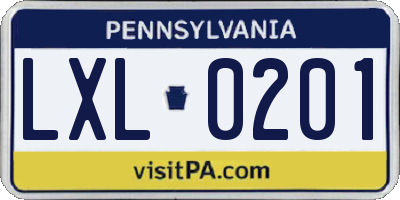 PA license plate LXL0201
