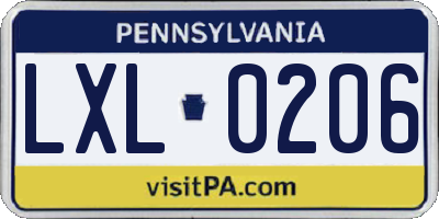 PA license plate LXL0206