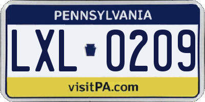 PA license plate LXL0209