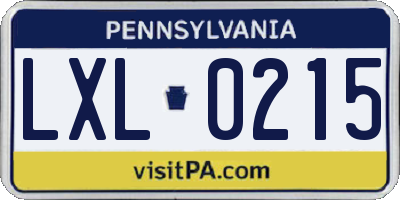 PA license plate LXL0215