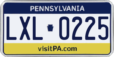 PA license plate LXL0225