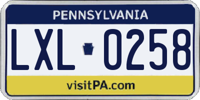 PA license plate LXL0258
