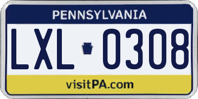 PA license plate LXL0308