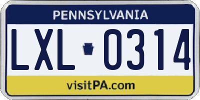 PA license plate LXL0314