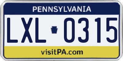 PA license plate LXL0315