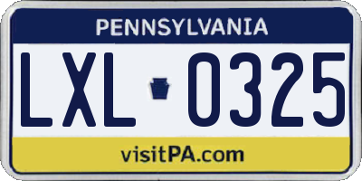 PA license plate LXL0325