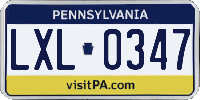 PA license plate LXL0347