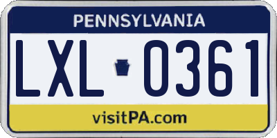 PA license plate LXL0361
