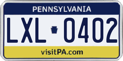 PA license plate LXL0402