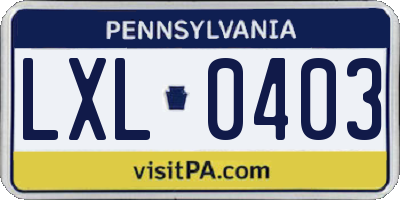 PA license plate LXL0403