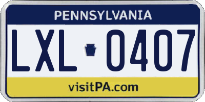 PA license plate LXL0407