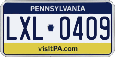 PA license plate LXL0409