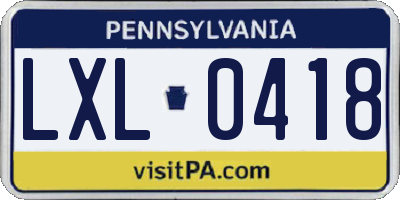 PA license plate LXL0418