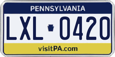 PA license plate LXL0420