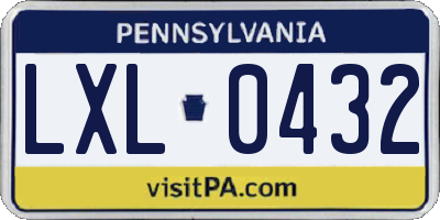 PA license plate LXL0432