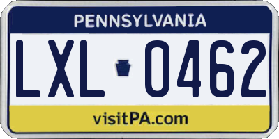 PA license plate LXL0462