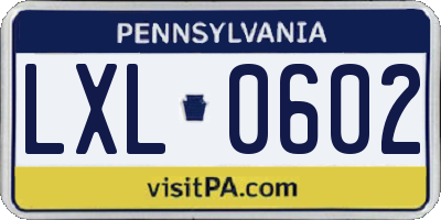 PA license plate LXL0602