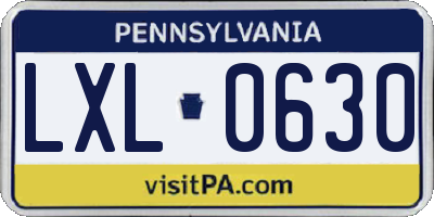 PA license plate LXL0630