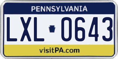 PA license plate LXL0643