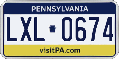 PA license plate LXL0674