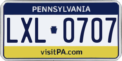 PA license plate LXL0707