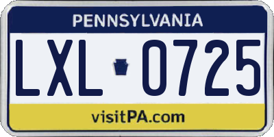 PA license plate LXL0725