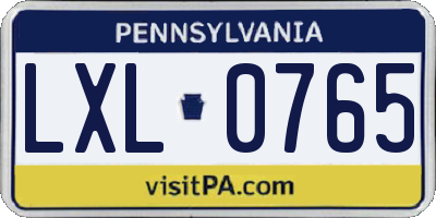 PA license plate LXL0765