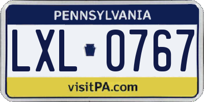 PA license plate LXL0767