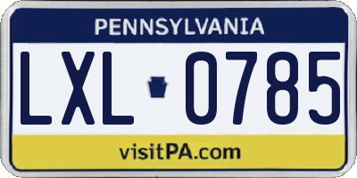 PA license plate LXL0785