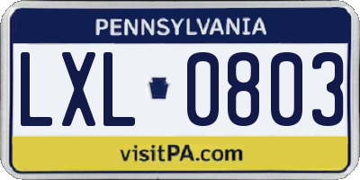 PA license plate LXL0803