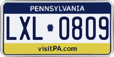 PA license plate LXL0809