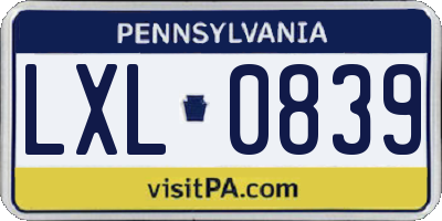 PA license plate LXL0839