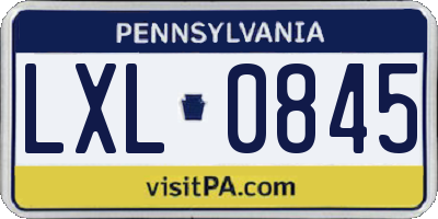 PA license plate LXL0845