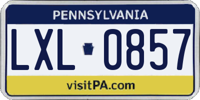 PA license plate LXL0857
