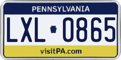 PA license plate LXL0865