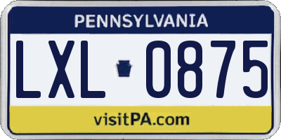 PA license plate LXL0875