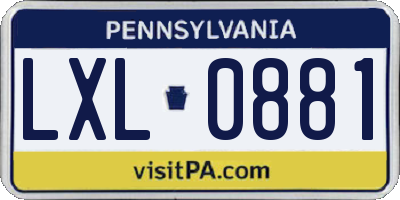 PA license plate LXL0881